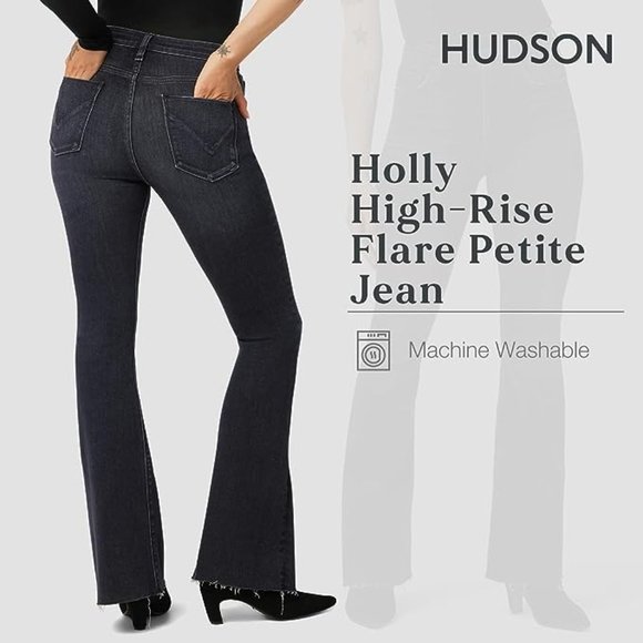 HUDSON JEANS Holly High Rise Flare Jeans in Mysterious Black Size 34 Petite New - Picture 7 of 14